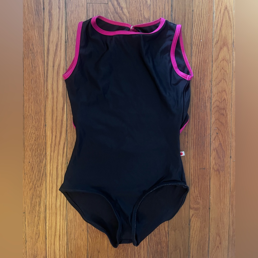Yumiko Black Leotard with Pink Trim